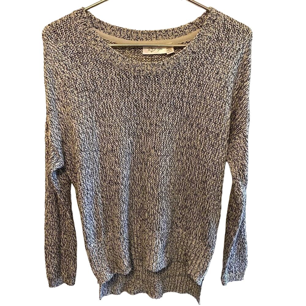 RD Style Grey Cream Speckled Long Sleeve Tight Knit Sweater Zipper Detail Size M
